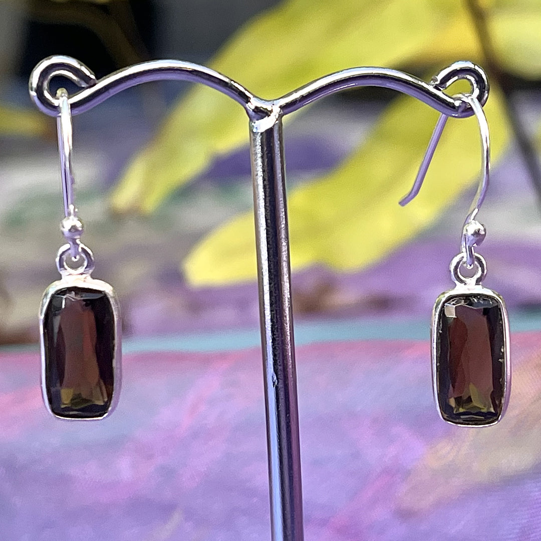 Earrings Smokey Quartz Rectangle Facet