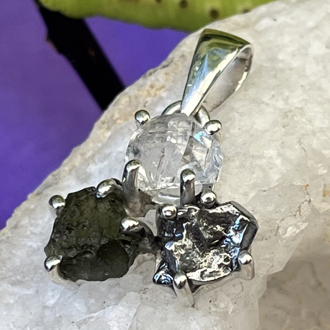 Pendant Moldavite Herkimer and Meteorite