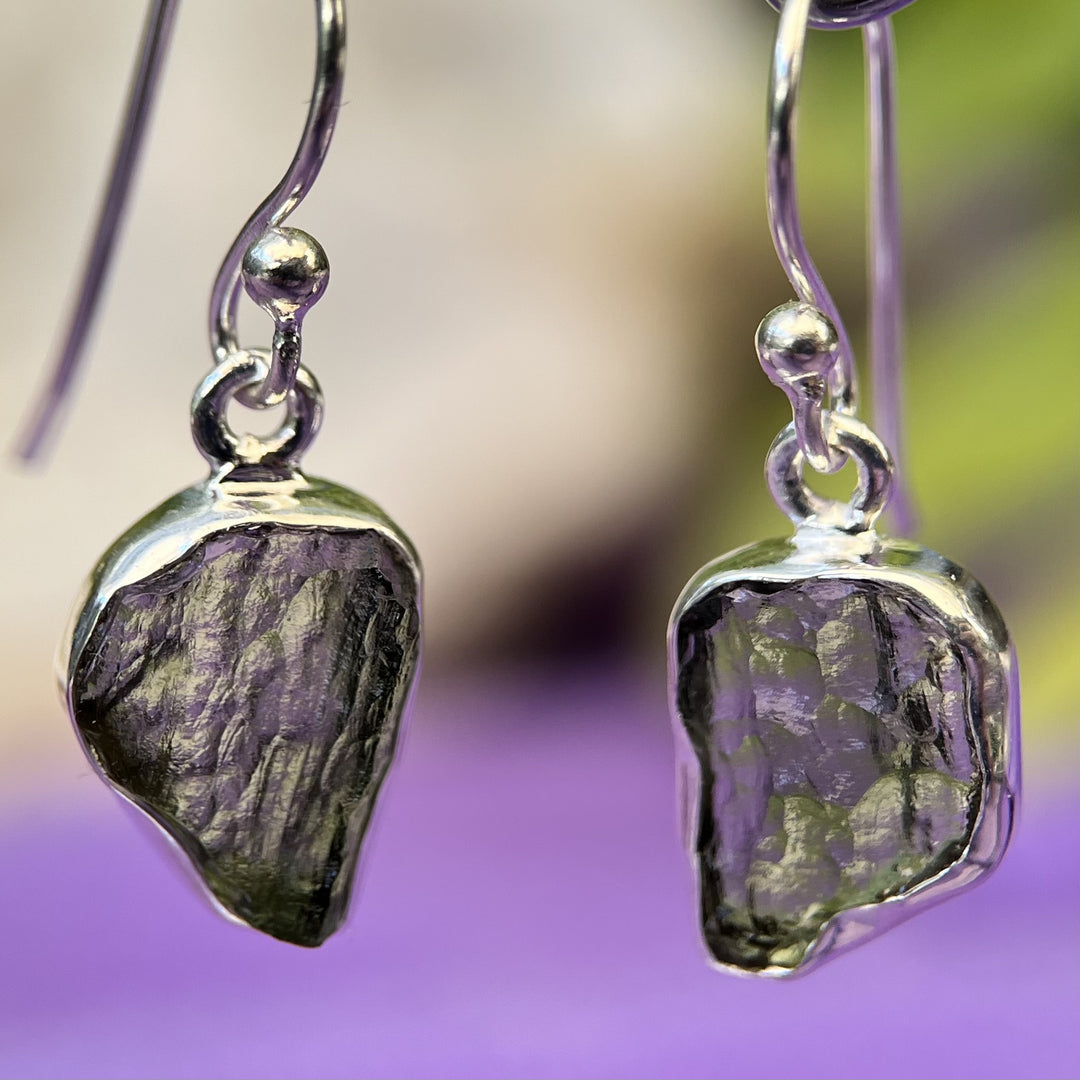 Earrings Moldavite Raw 1.1 cm