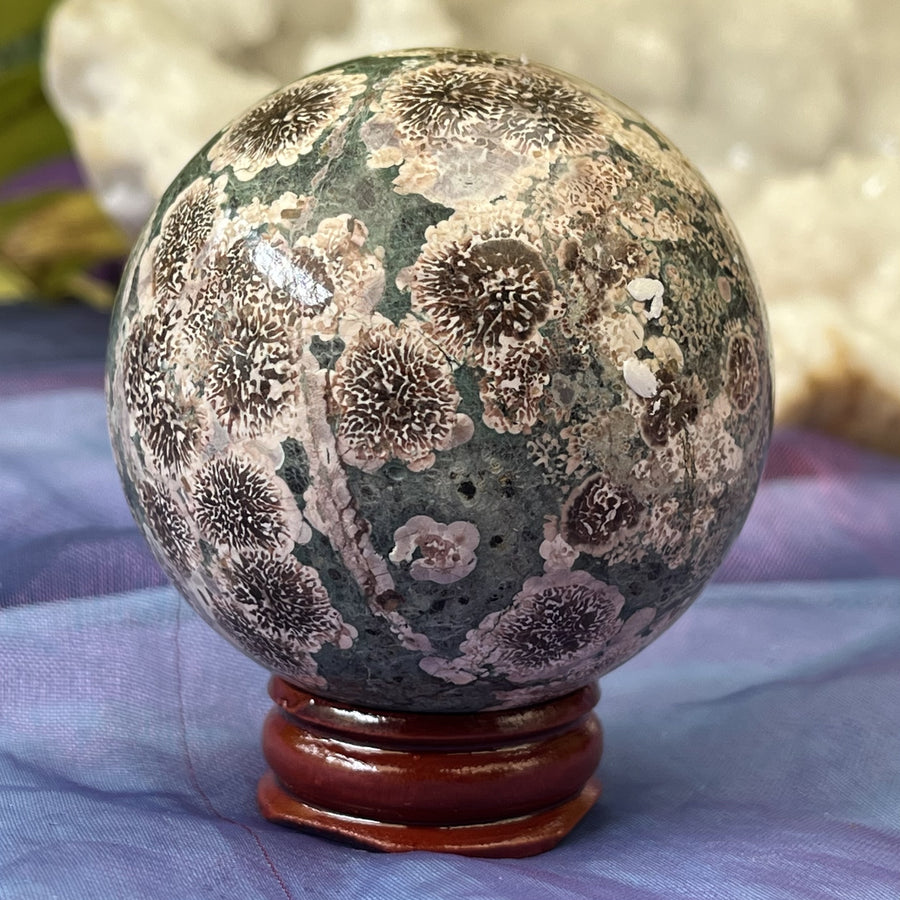Sphere Green Flower Agate on Stand | Carpe Diem with Remi