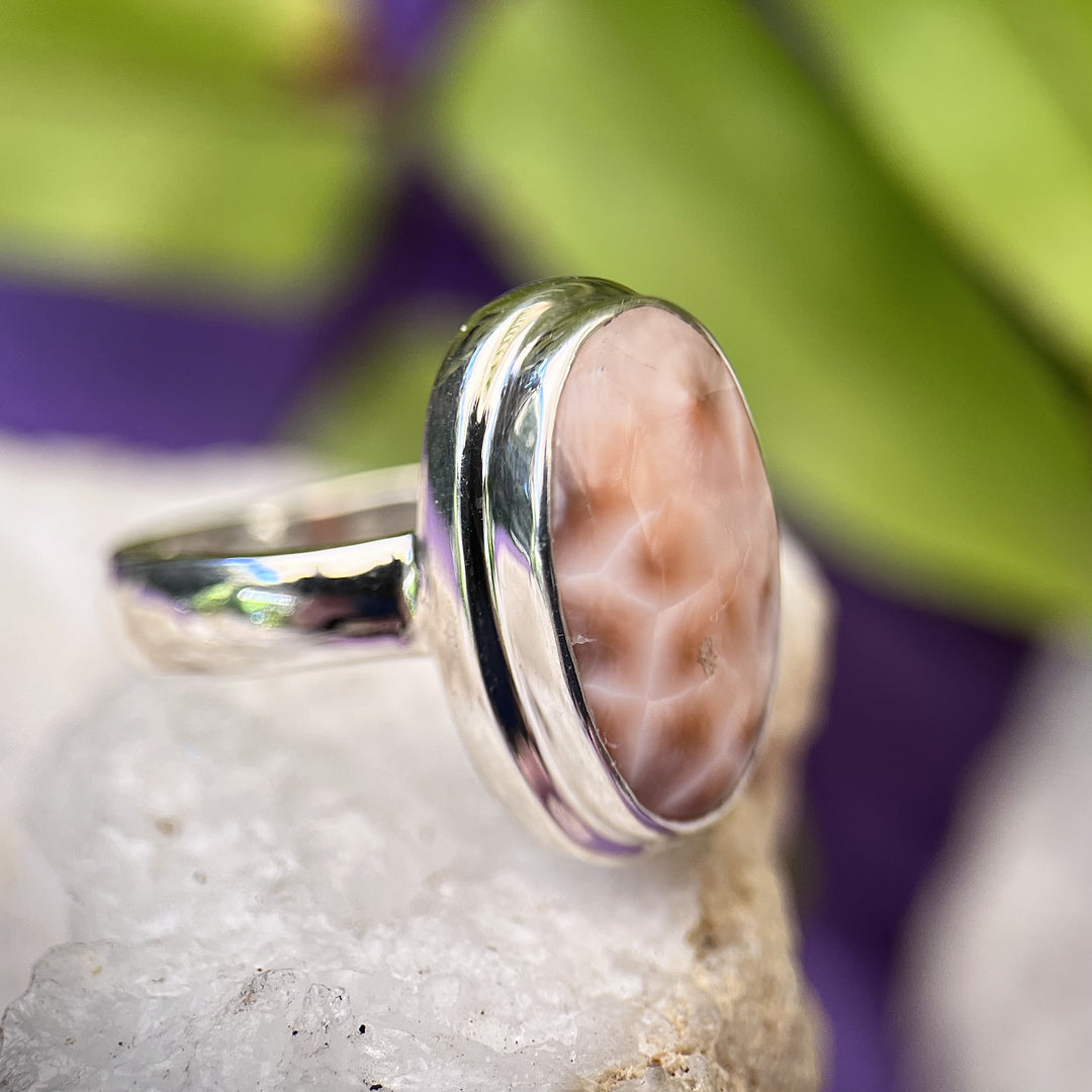Ring Pink Larimar Oval 1.5 cm