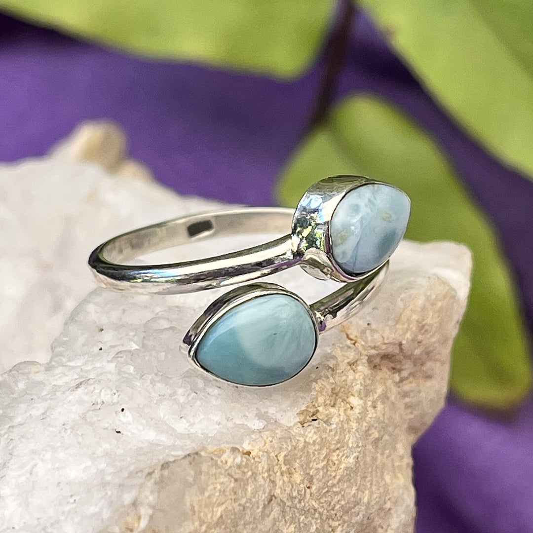 Ring Larimar Teardrop 2 Stone 0.7 cm
