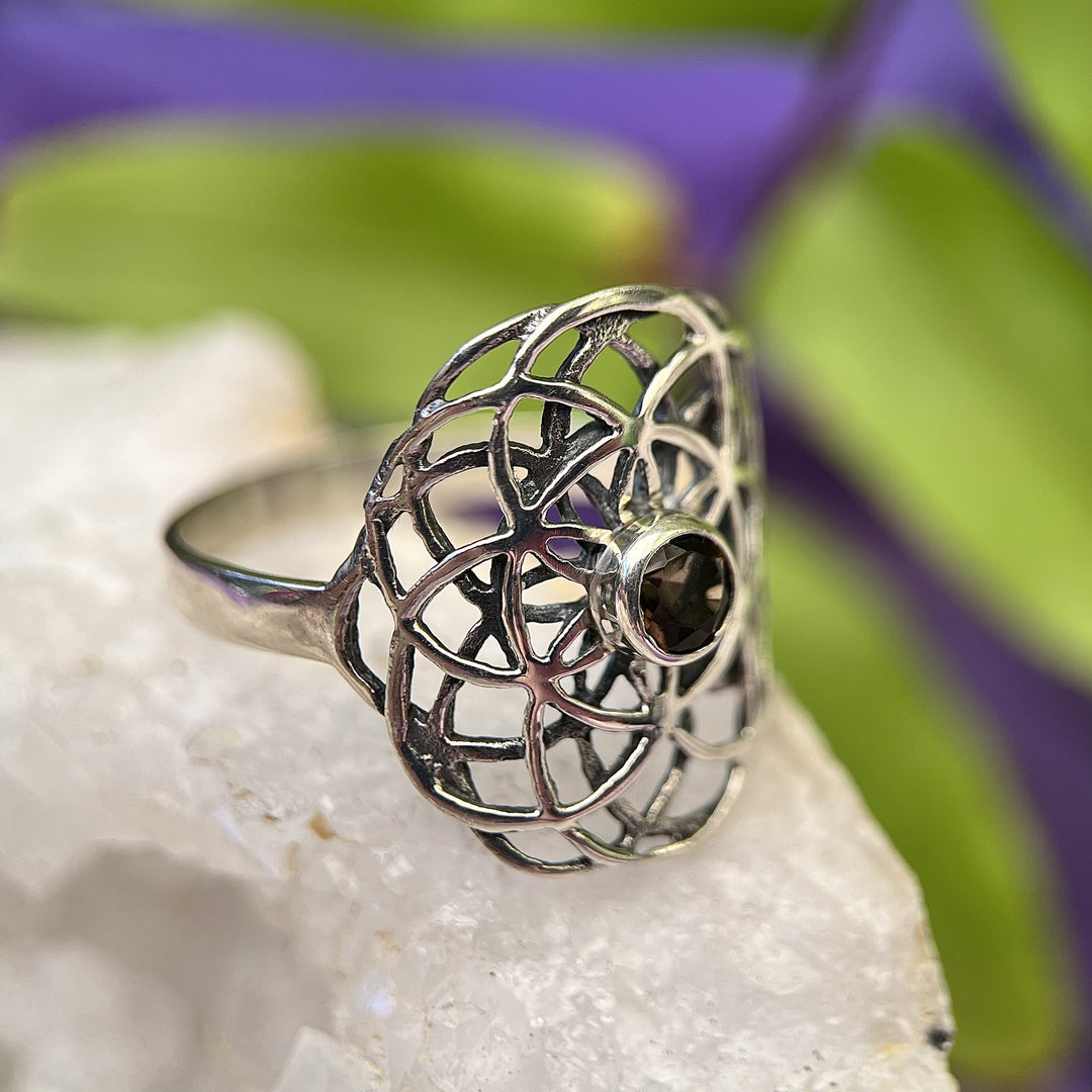 Ring Smoky Quartz Flower of Life Mini 0.3 cm