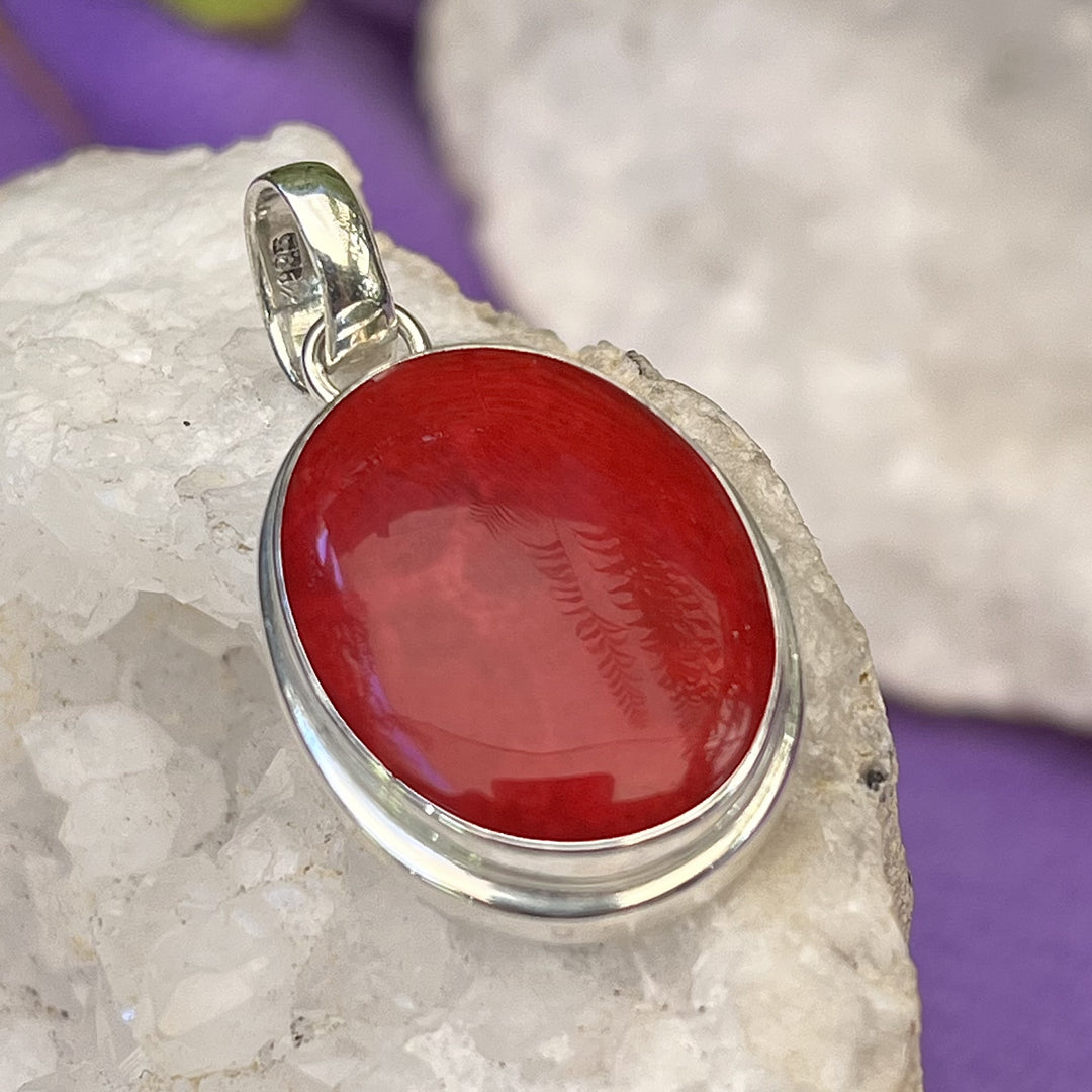 Pendant Red Coral Oval 3.4 cm
