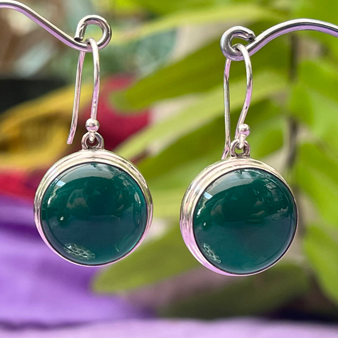 Earrings Green Onyx Round 3.1 cm