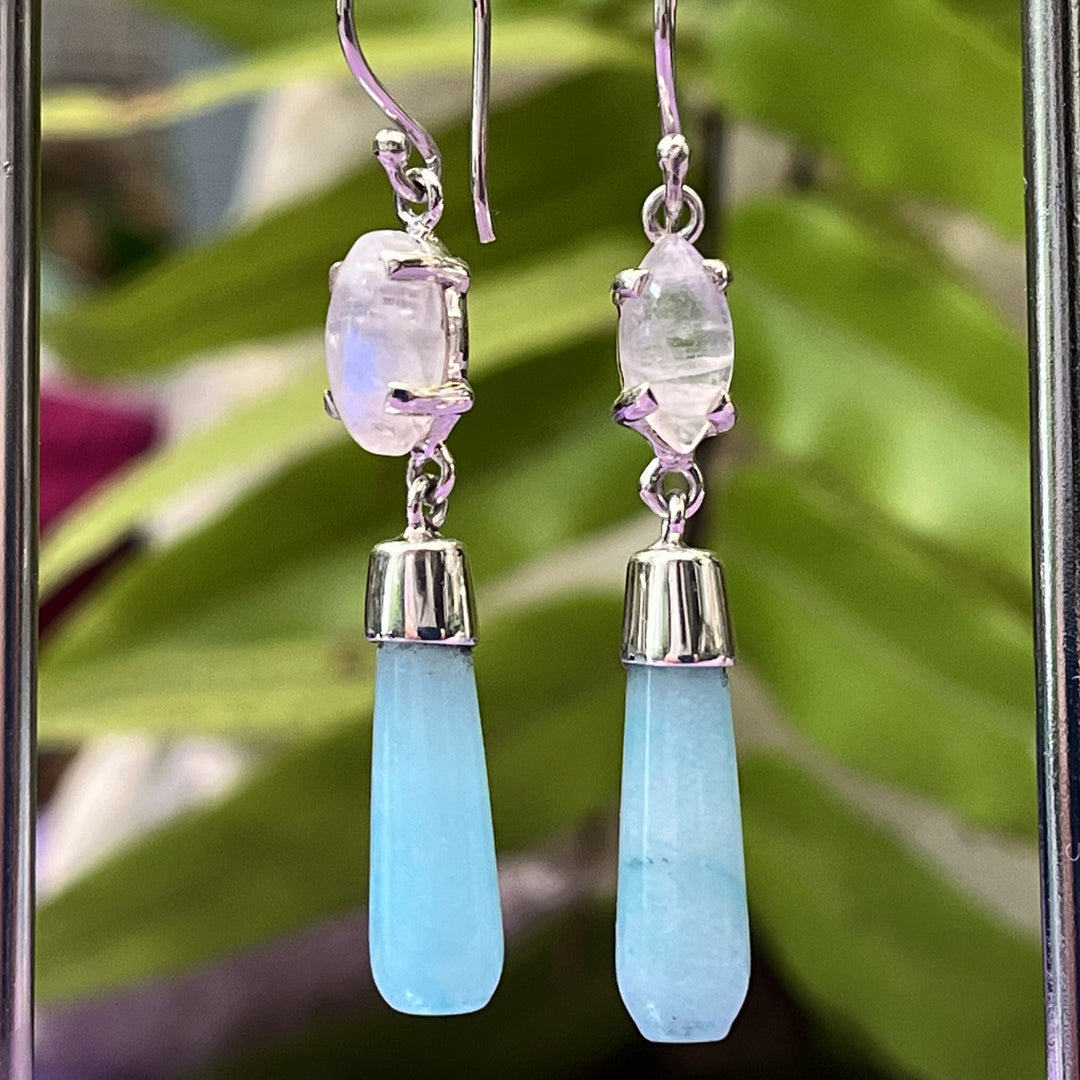 Earrings Amazonite and Rainbow Moonstone Drop