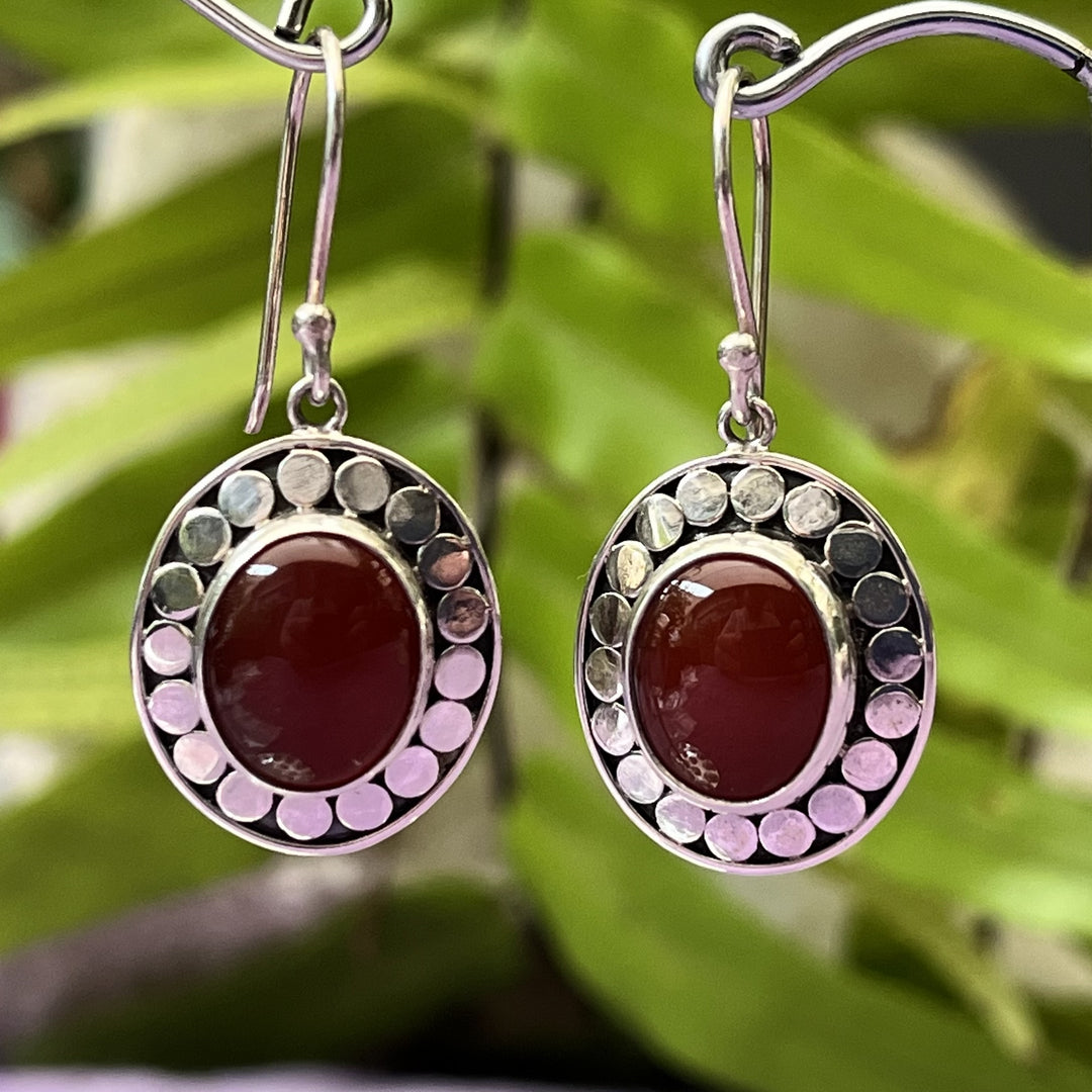 Earrings Carnelian Oval Dotted
