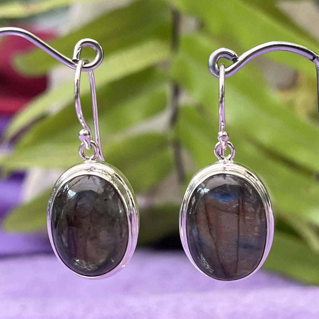 Earrings Labradorite Gold Blue Flashes 3.5 cm