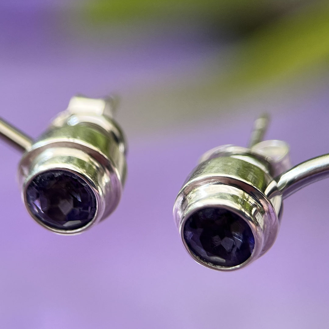 Stud Earrings Tanzanite Round Facet 0.4 cm