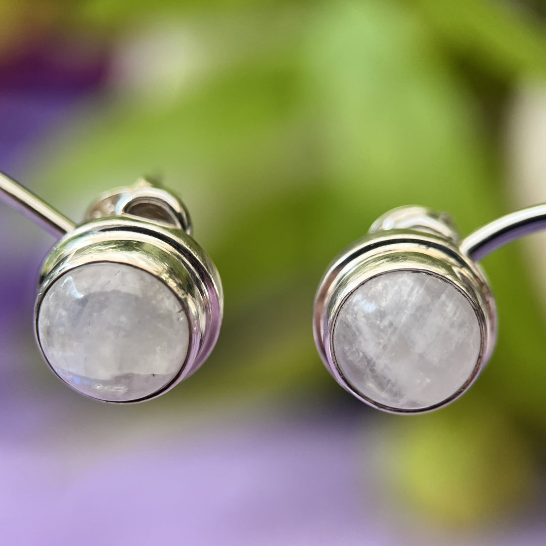 Earrings Studs Rainbow Moonstone Oval 0.9 cm