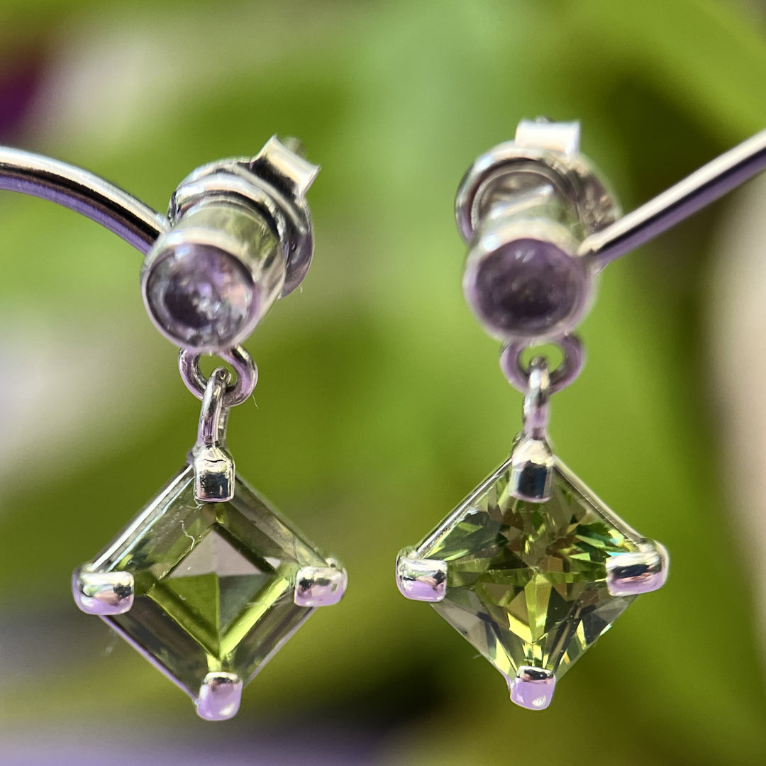 Stud Earrings Peridot Kite Cut Faceted
