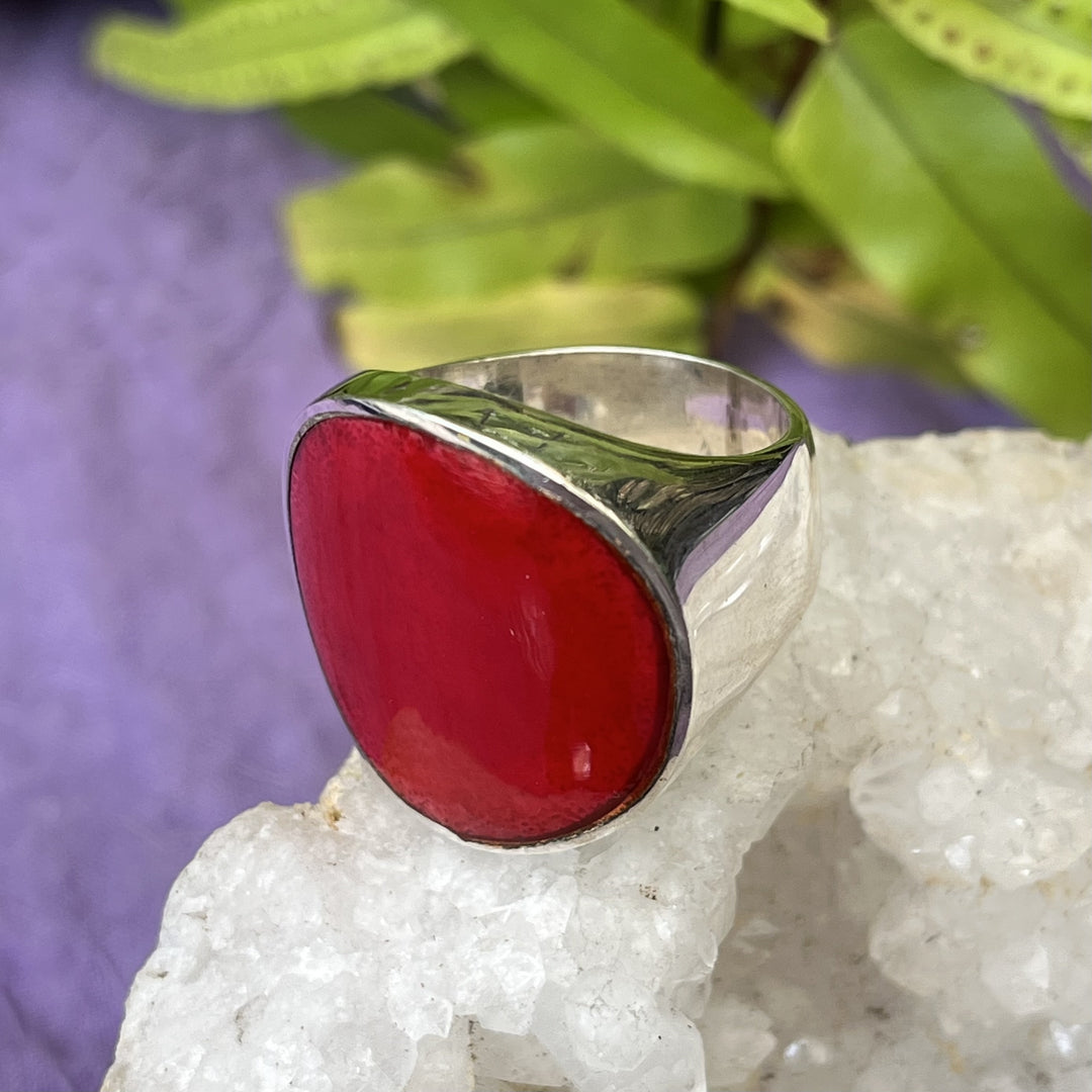 Ring Red Coral Oval Large 2.2 cm