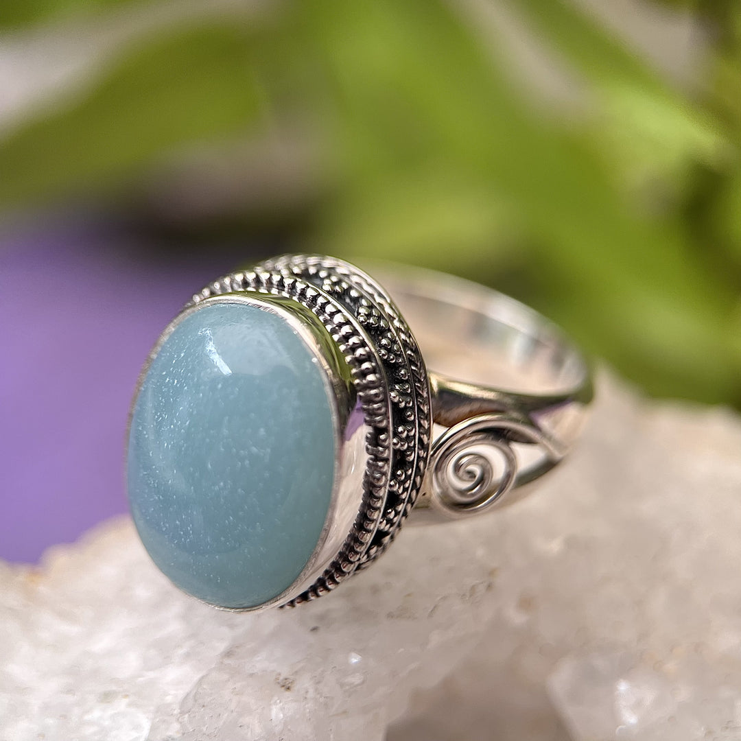 Ring Blue Chalcedony Oval Filigree 1.5 cm