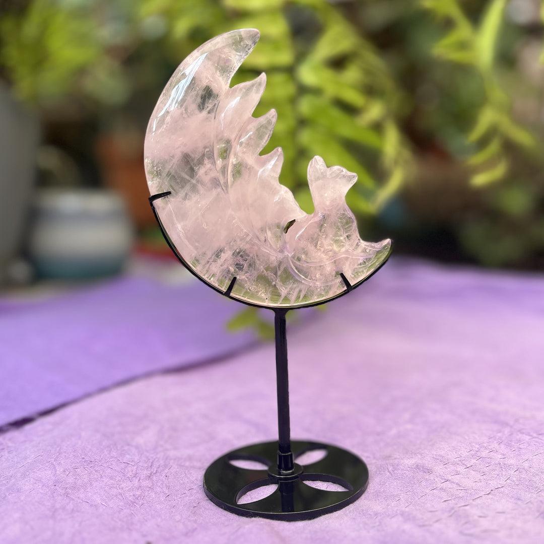 Nine Tail Fox On Stand Rose Quartz