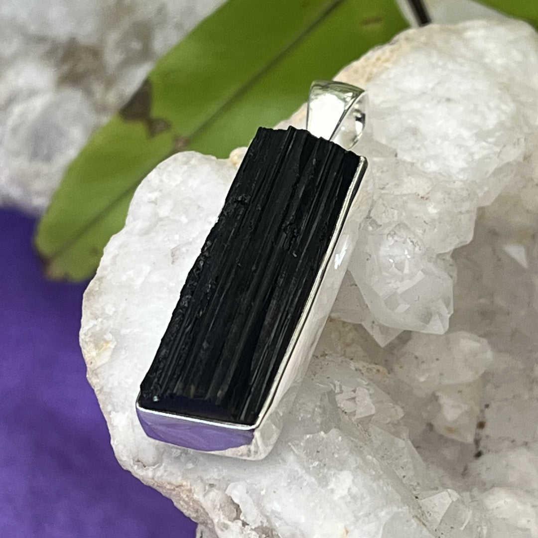 Pendant Black Tourmaline Rectangle Raw 3.3 cm