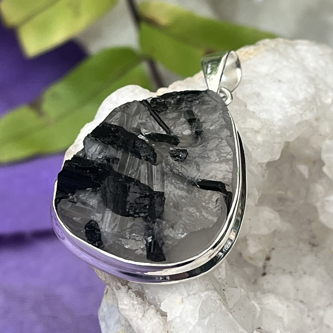 Pendant Tourmalinated Quartz Teardrop Raw 4.5 cm