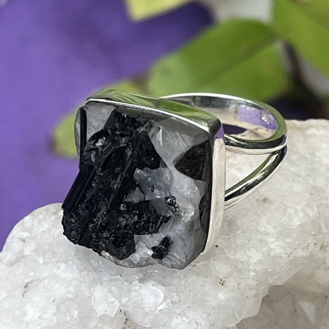 Ring Tourmalinated Quartz Rectangle 1.7 cm