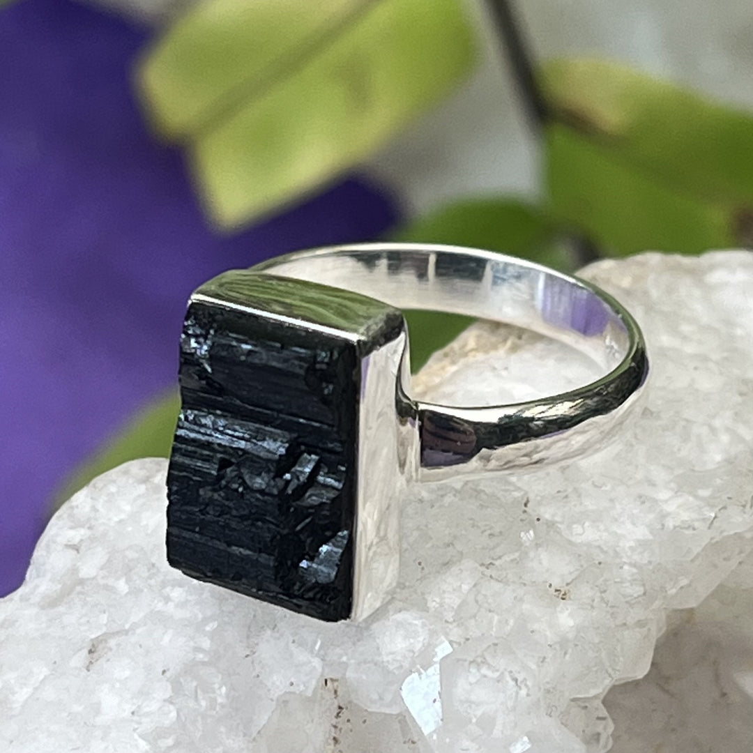Ring Black Tourmaline Rectangle 1.3 cm