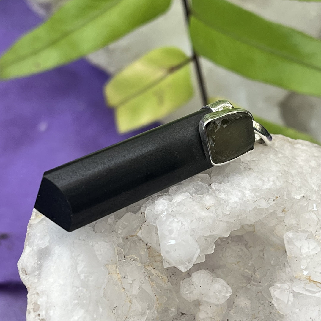 Pendant Black Tourmaline Point with Moldavite 4.8 cm