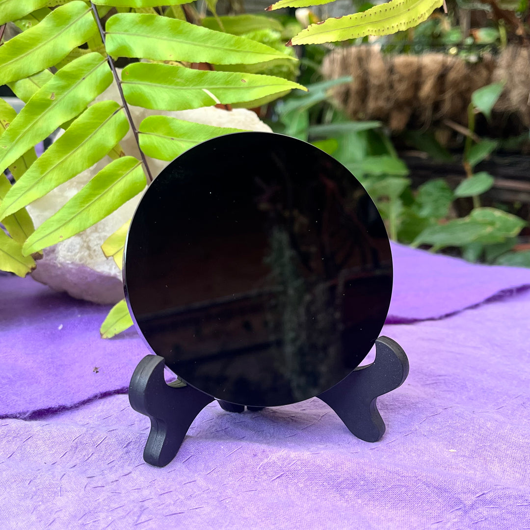 Scrying Mirror/Charging Plate Black Obsidian on Stand | Carpe Diem With Remi