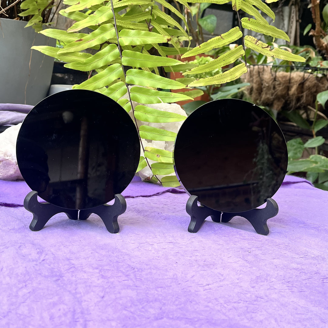 Scrying Mirror/Charging Plate Black Obsidian on Stand | Carpe Diem With Remi