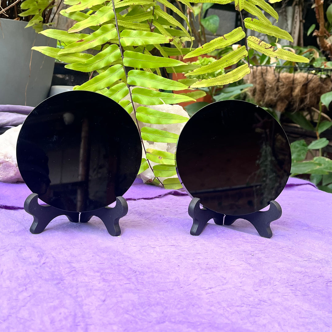 Scrying Mirror/Charging Plate Black Obsidian on Stand | Carpe Diem With Remi