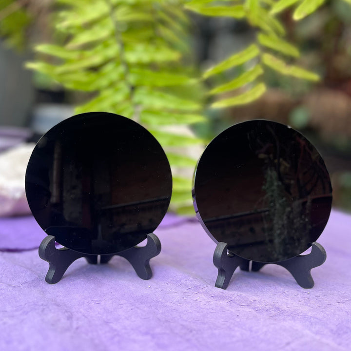 Scrying Mirror/Charging Plate Black Obsidian on Stand | Carpe Diem With Remi