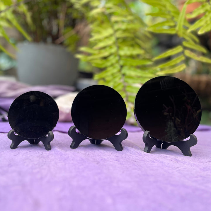 Scrying Mirror/Charging Plate Black Obsidian on Stand | Carpe Diem With Remi