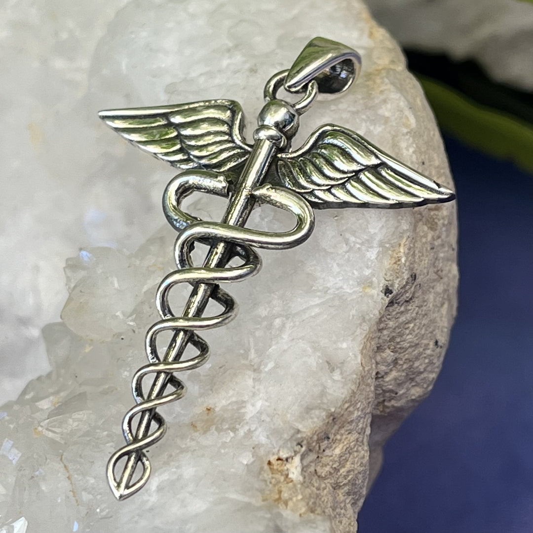 Pendant Caduceus Sterling Silver 4.2 cm