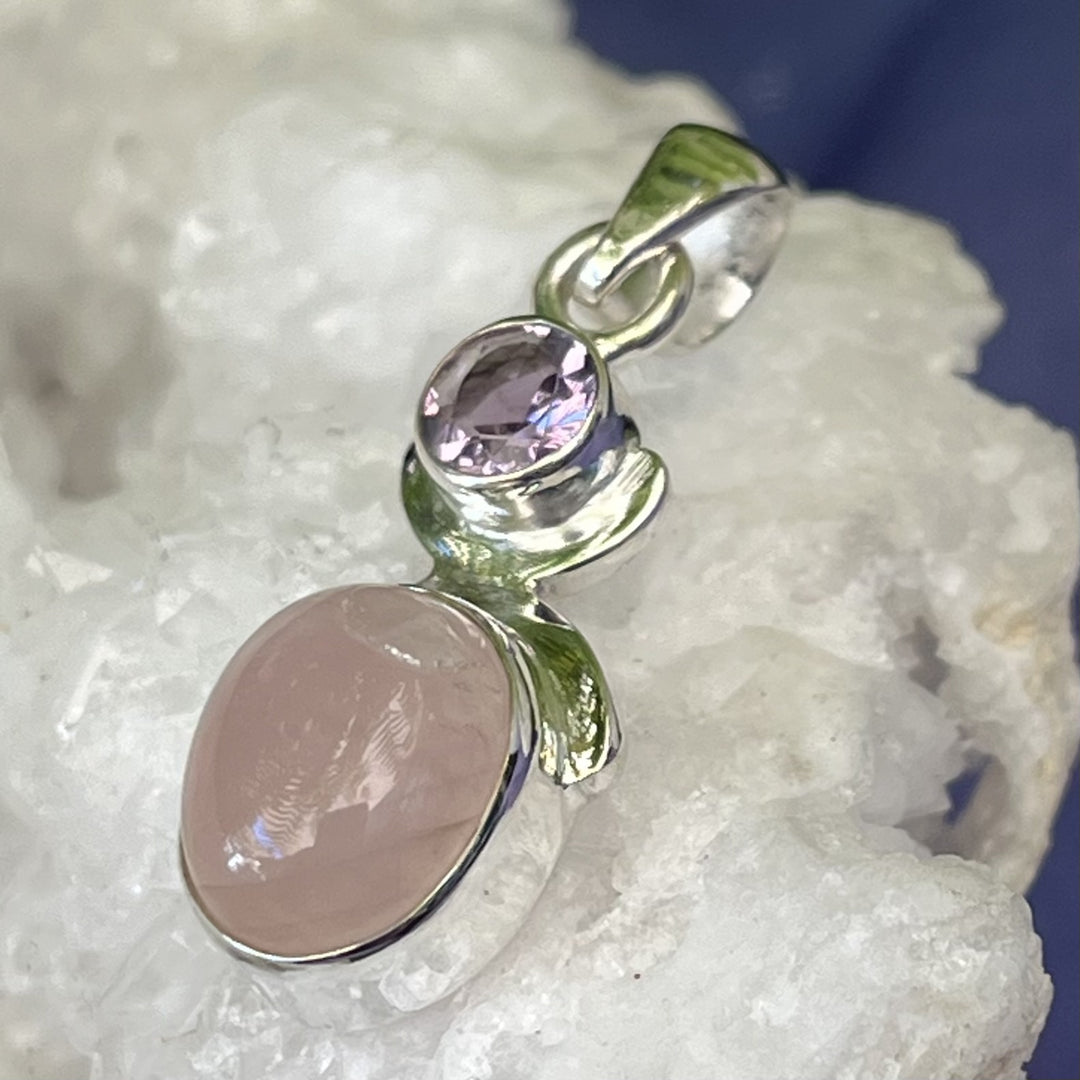 Pendant Rose Quartz Oval Faceted Amethyst
