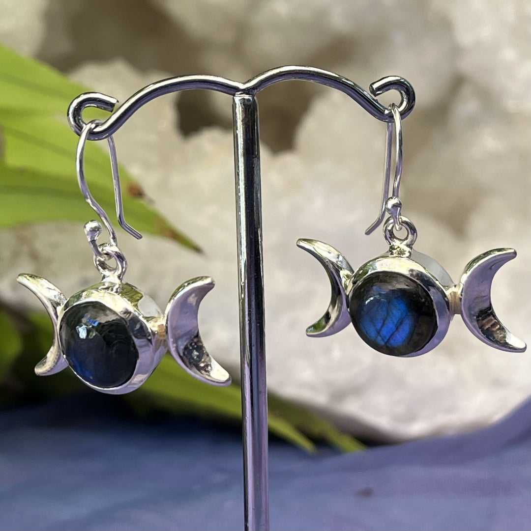 Earrings Labradorite Triple Moon 2.7 cm