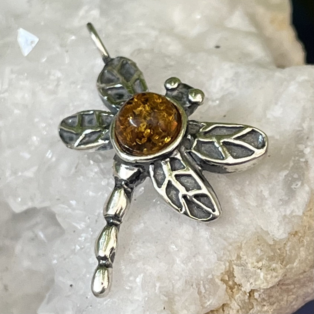 Pendant Amber Dragonfly Round 2.5 cm