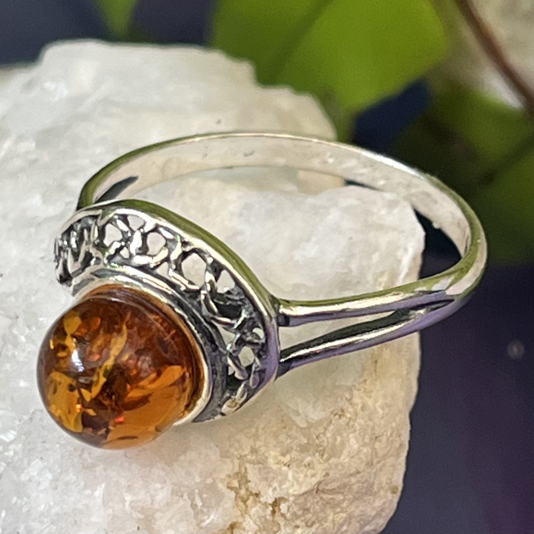 Ring Amber Round Filigree 0.7 cm