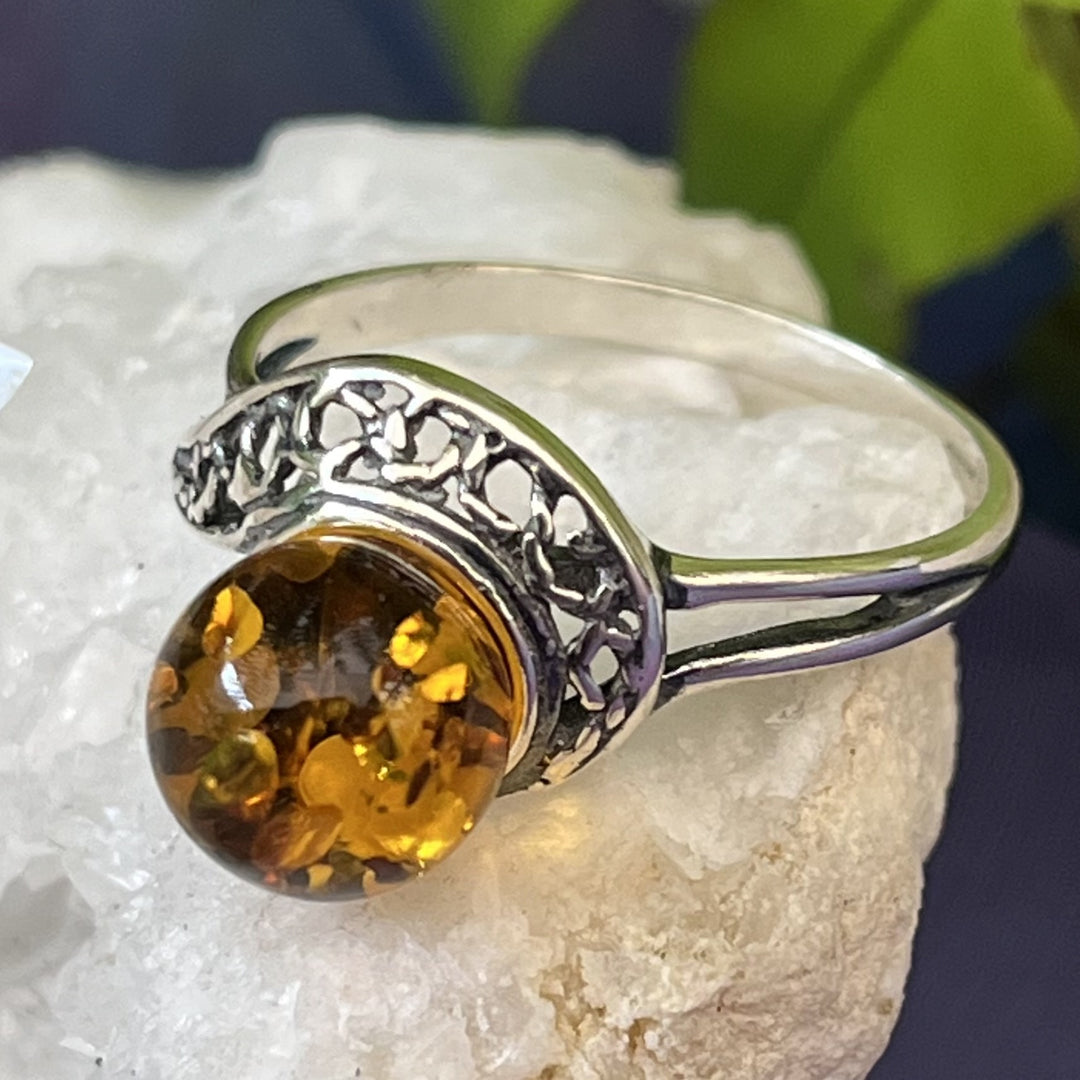 Ring Amber Ball Filigree Swirl 0.9 cm