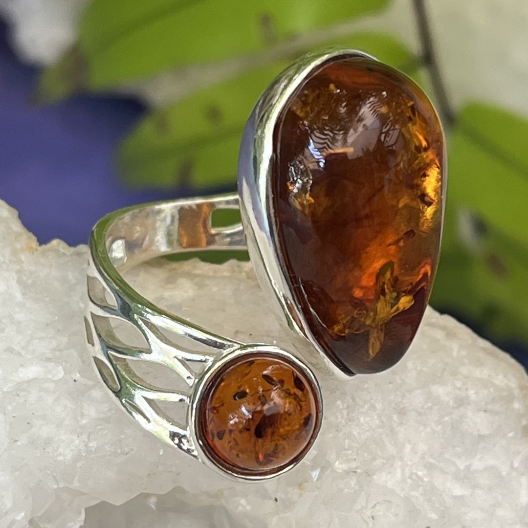 Ring Amber Teardrop 2 stone 2.1 cm