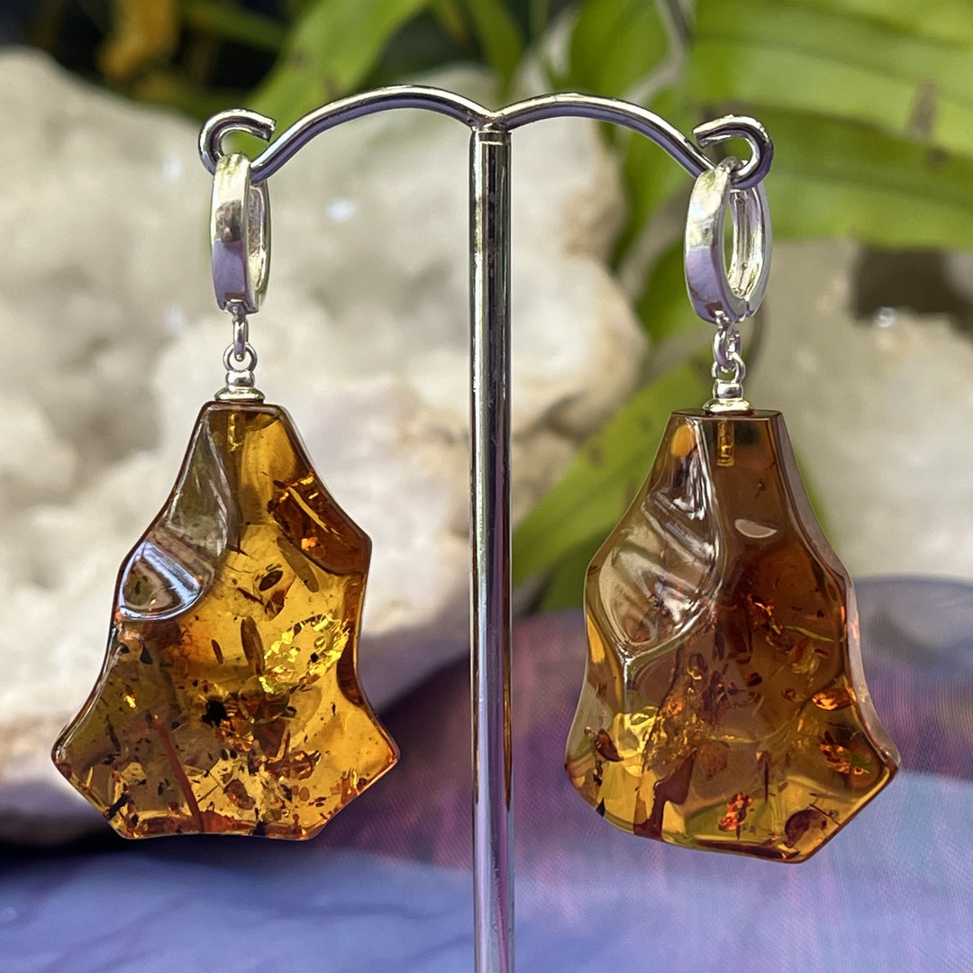 Earrings Amber Freeform European Clasp 4.6 cm