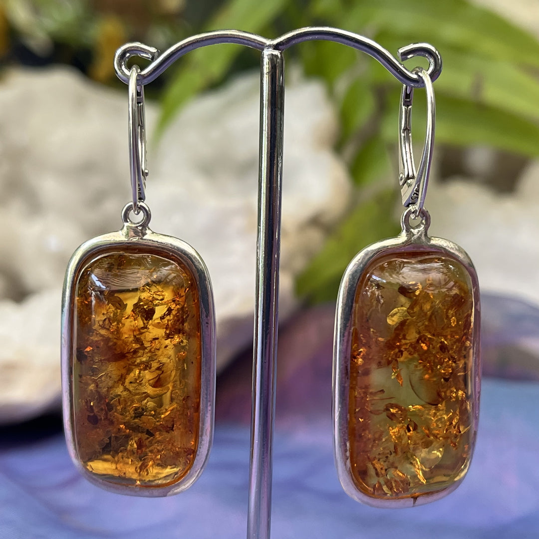 Earrings Amber Rectangle European Clasp XL