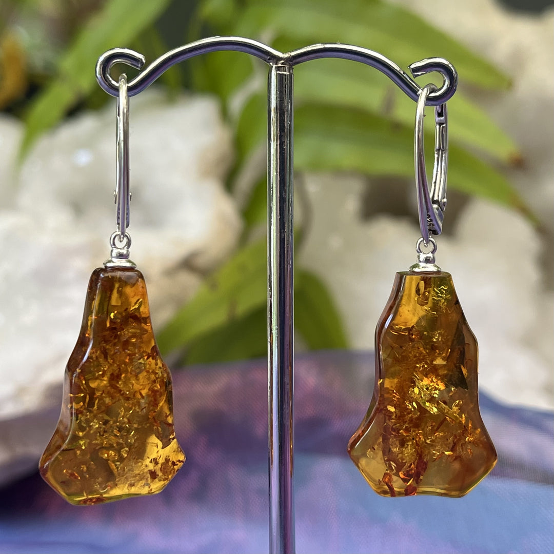 Earrings Amber Freeform European Clasp 4.5 cm