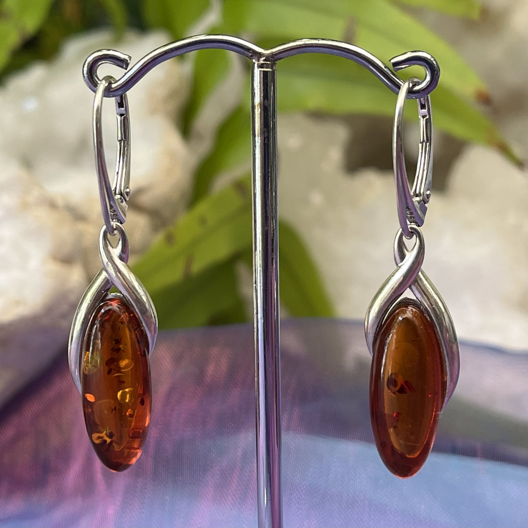 Earrings Amber Oval European Clasp 4.4 cm