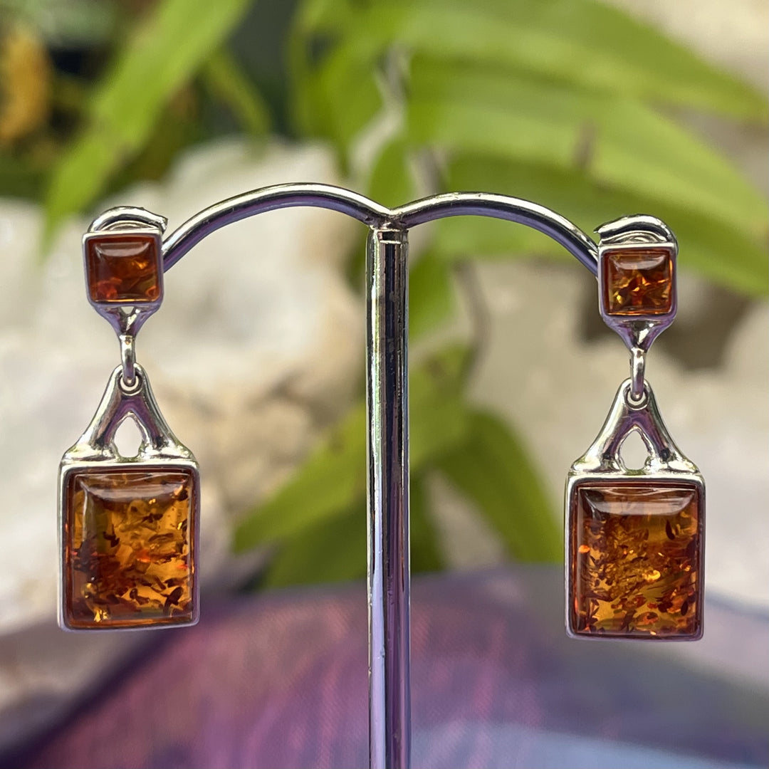 Earrings Amber Rectangle Studs 1.0 cm