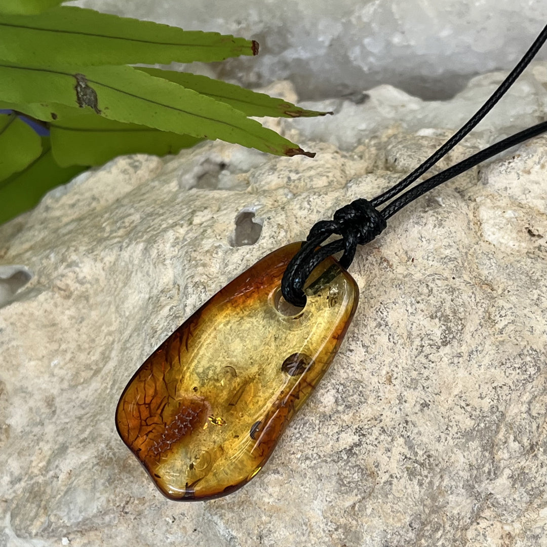 Necklace Amber Freeform on Cord  4.0 cm