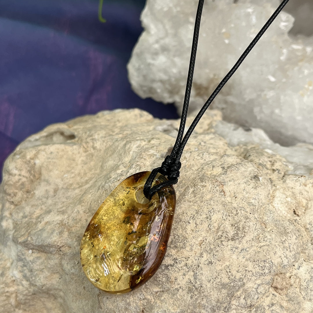 Necklace Amber Freeform on Cord 3.6 cm