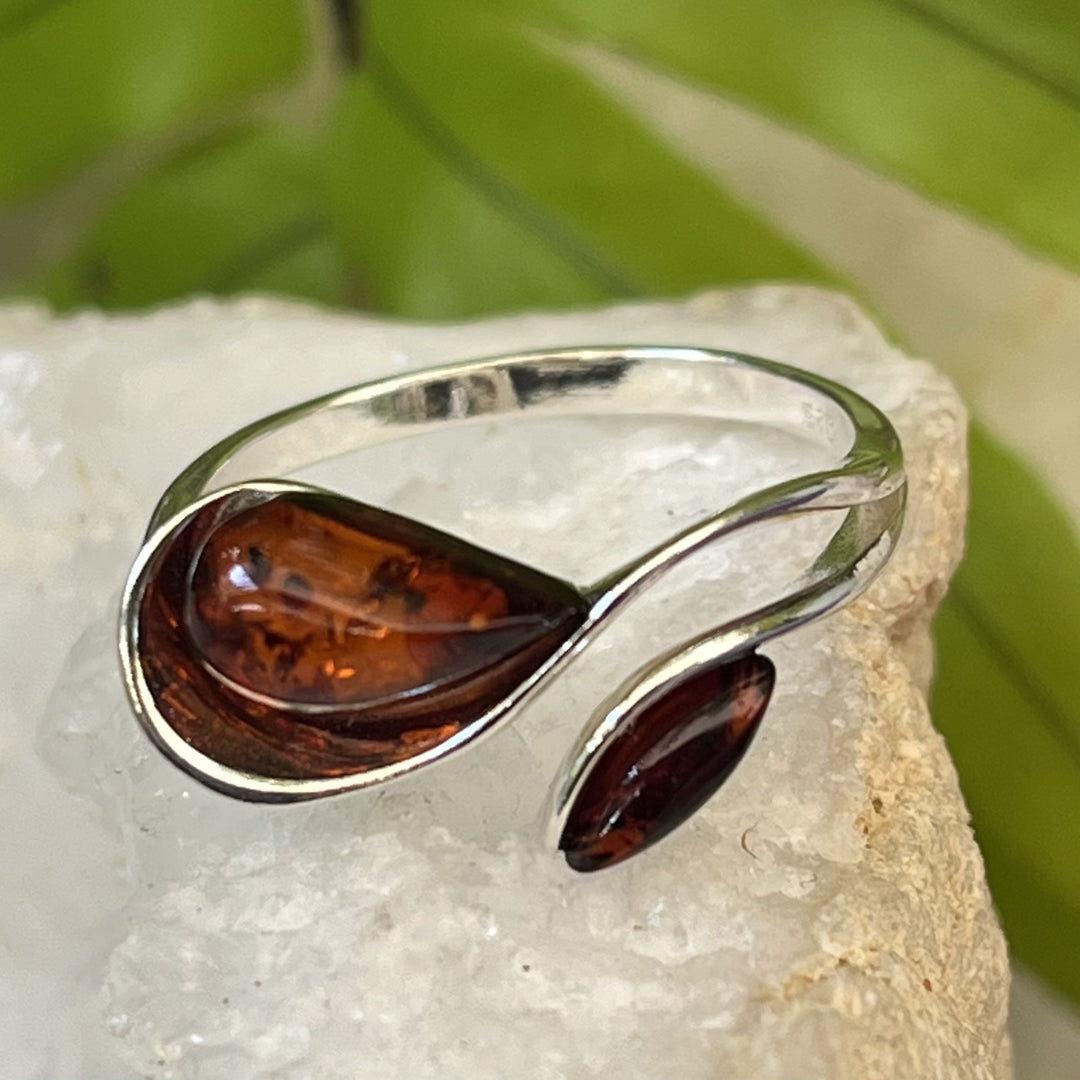 Ring Amber Cognac 2 Stone 1.0 cm
