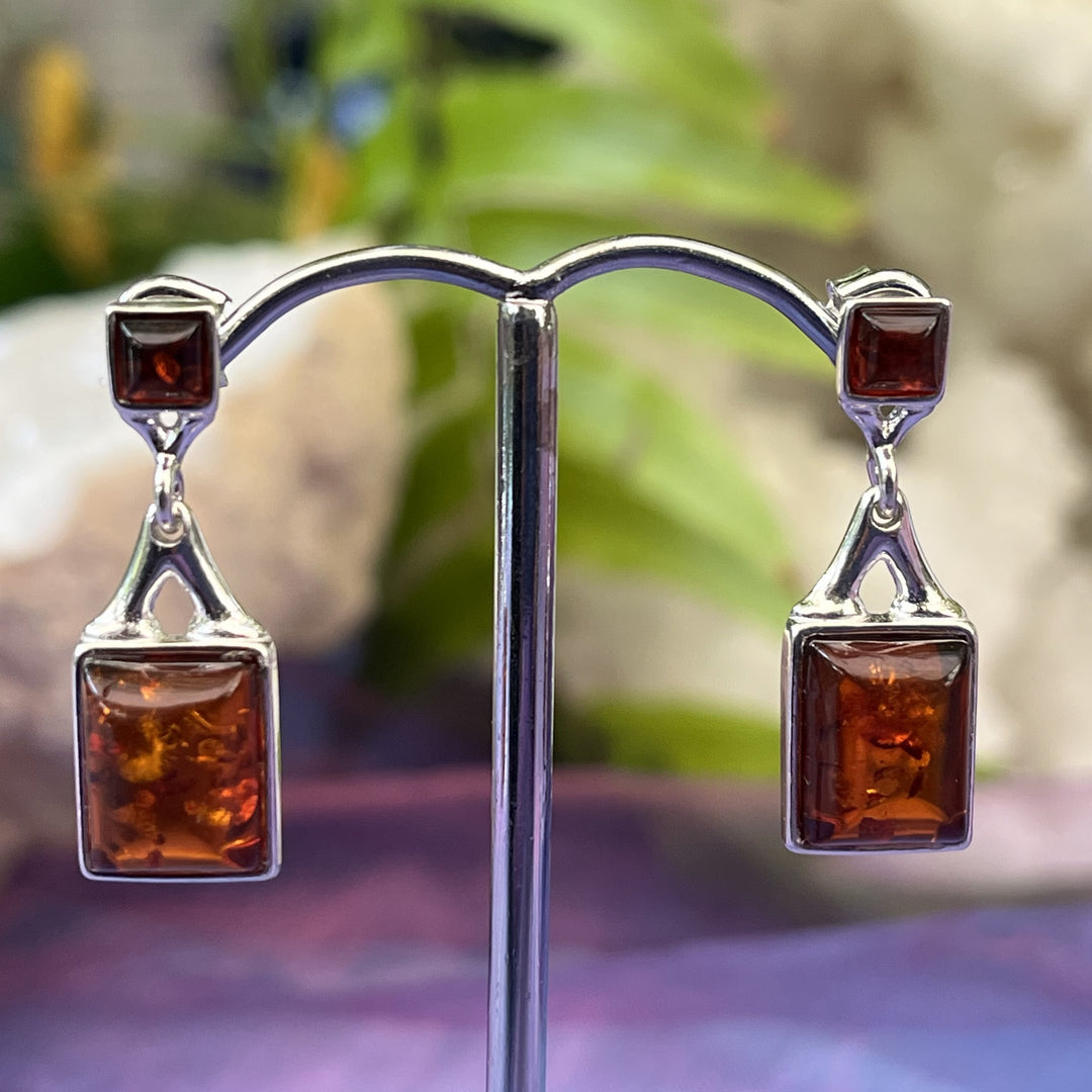 Earrings Amber Rectangle Studs 2.2 cm