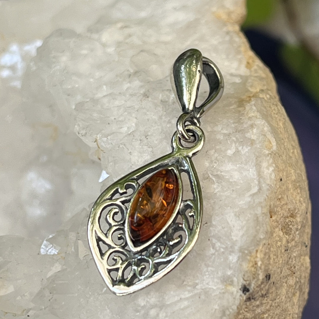 Pendant Amber Marquise Filigree 2.6 cm