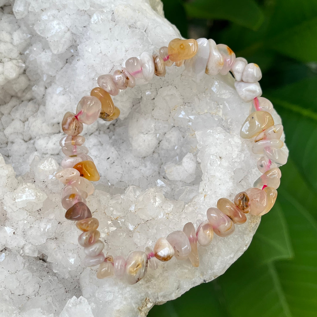 Bracelet Pink Flower Agate Chip