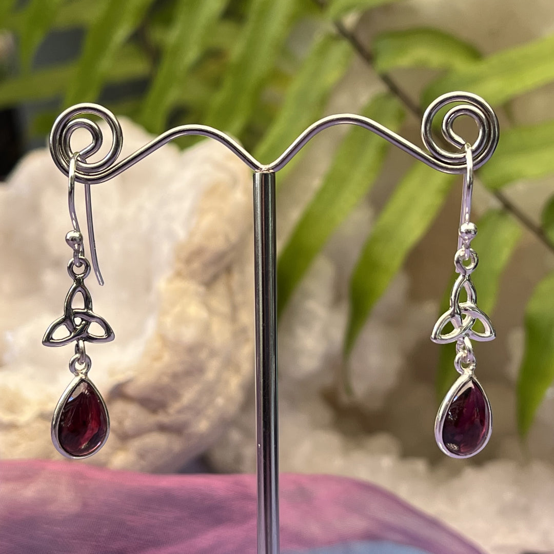 Earrings Garnet Teardrop Triquetra 3.4 cm