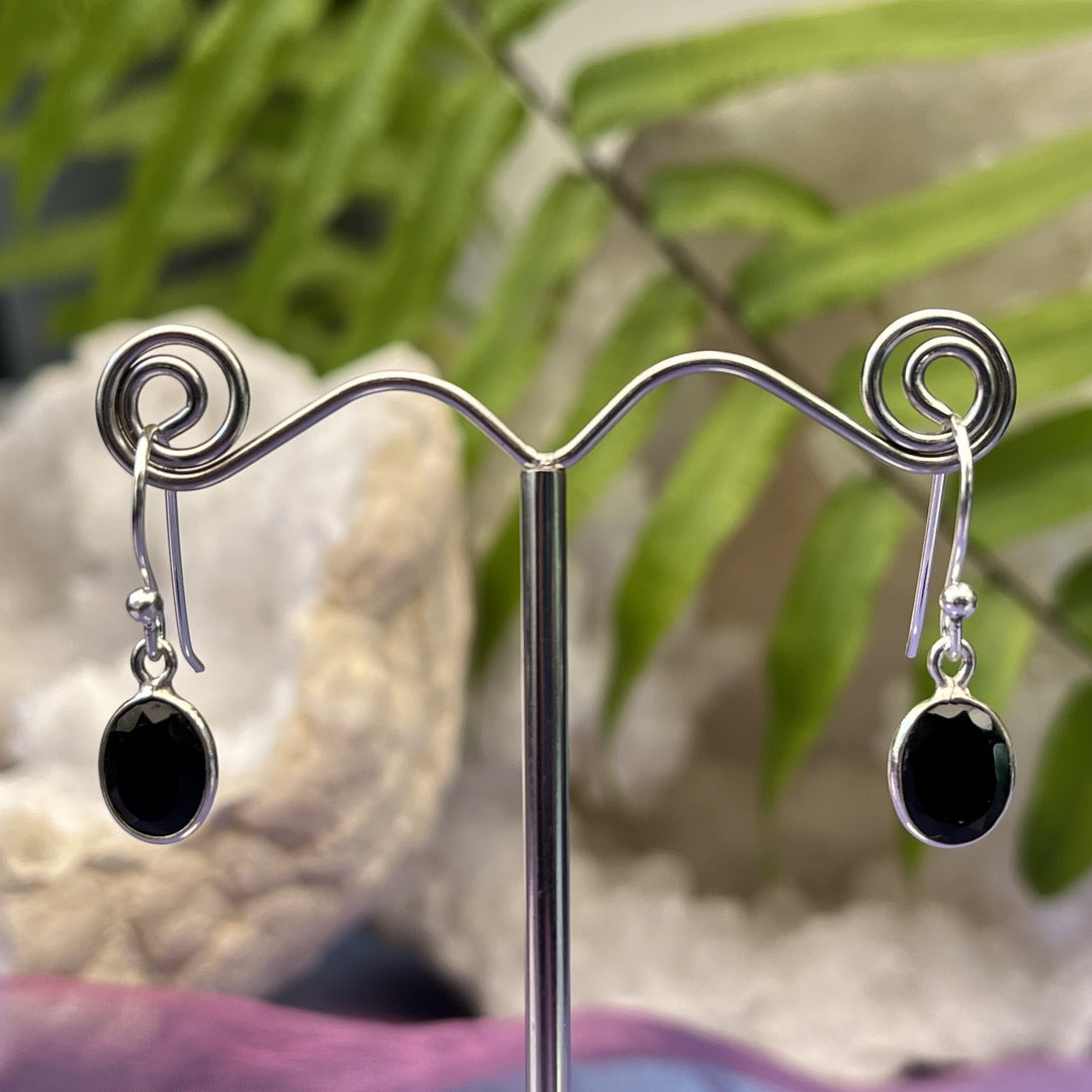 Earrings Black Obsidian Oval Facet 2.50 cm