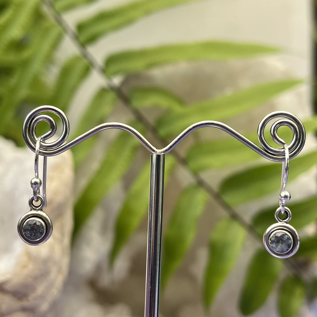 Earrings Blue Topaz Round Facet Mini