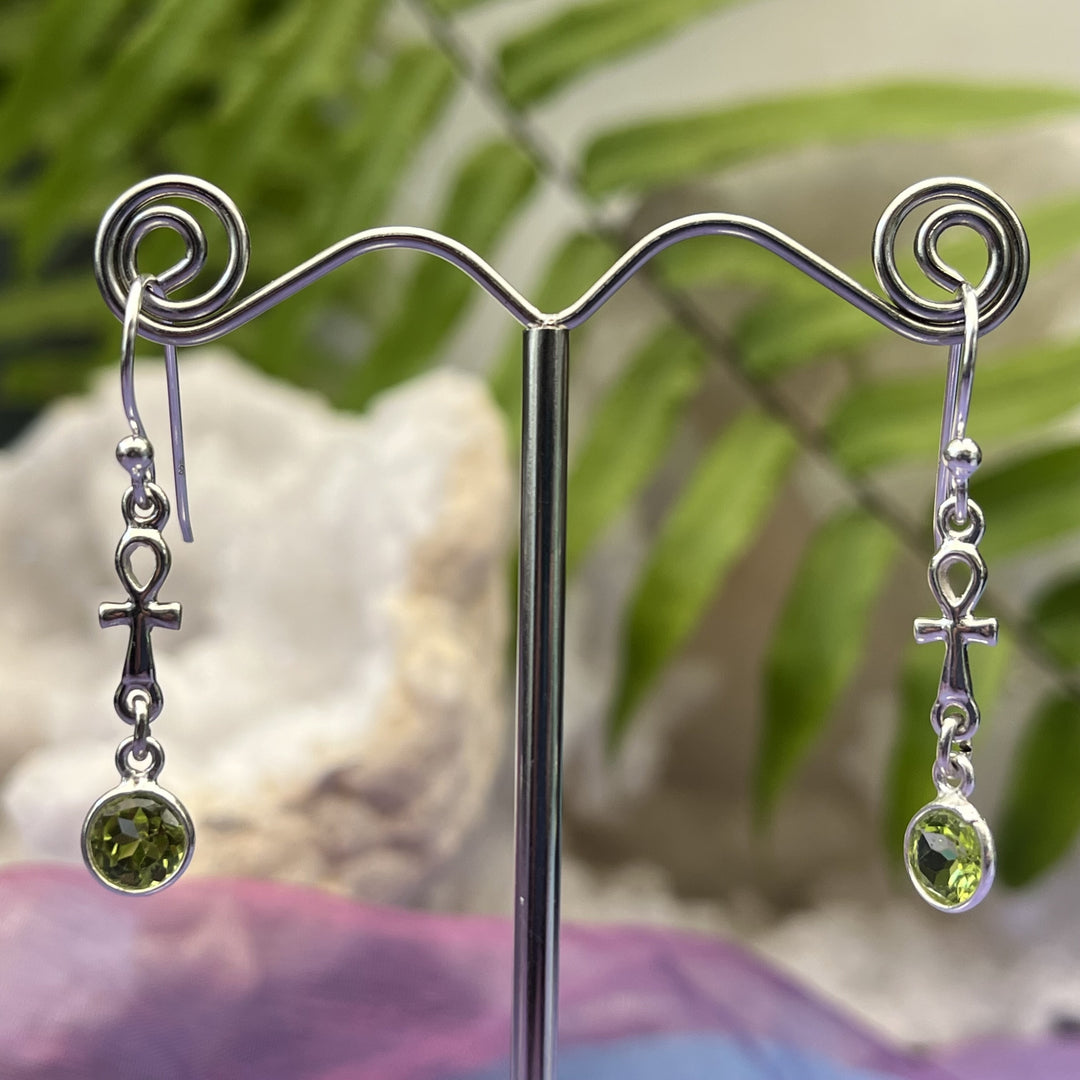 Earrings Peridot Faceted Ankh 3.7 cm